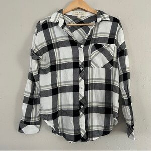 Cloth & Stone Anthropologie Soft Flannel Plaid White Black Yellow Casual Comfy